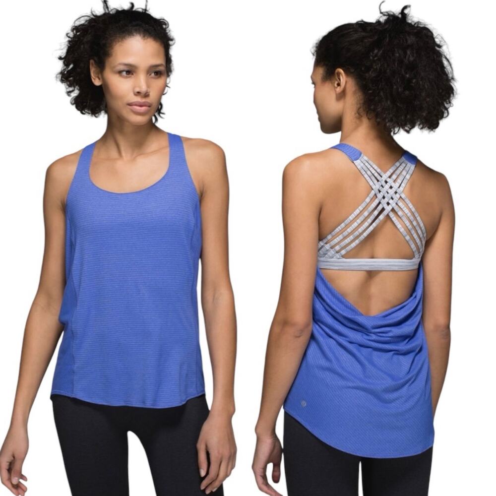 Lululemon Wild Tank Top In Heathered Blue & Heathered Gray Shelf Bra Size 8